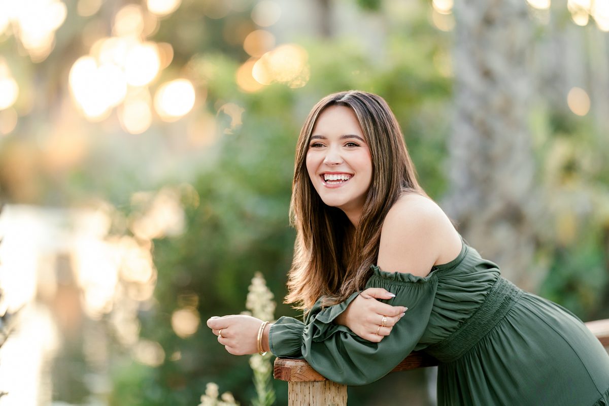 Golden hour portrait among the tropical landscaping and lush greenery at Paradise Point Resort
