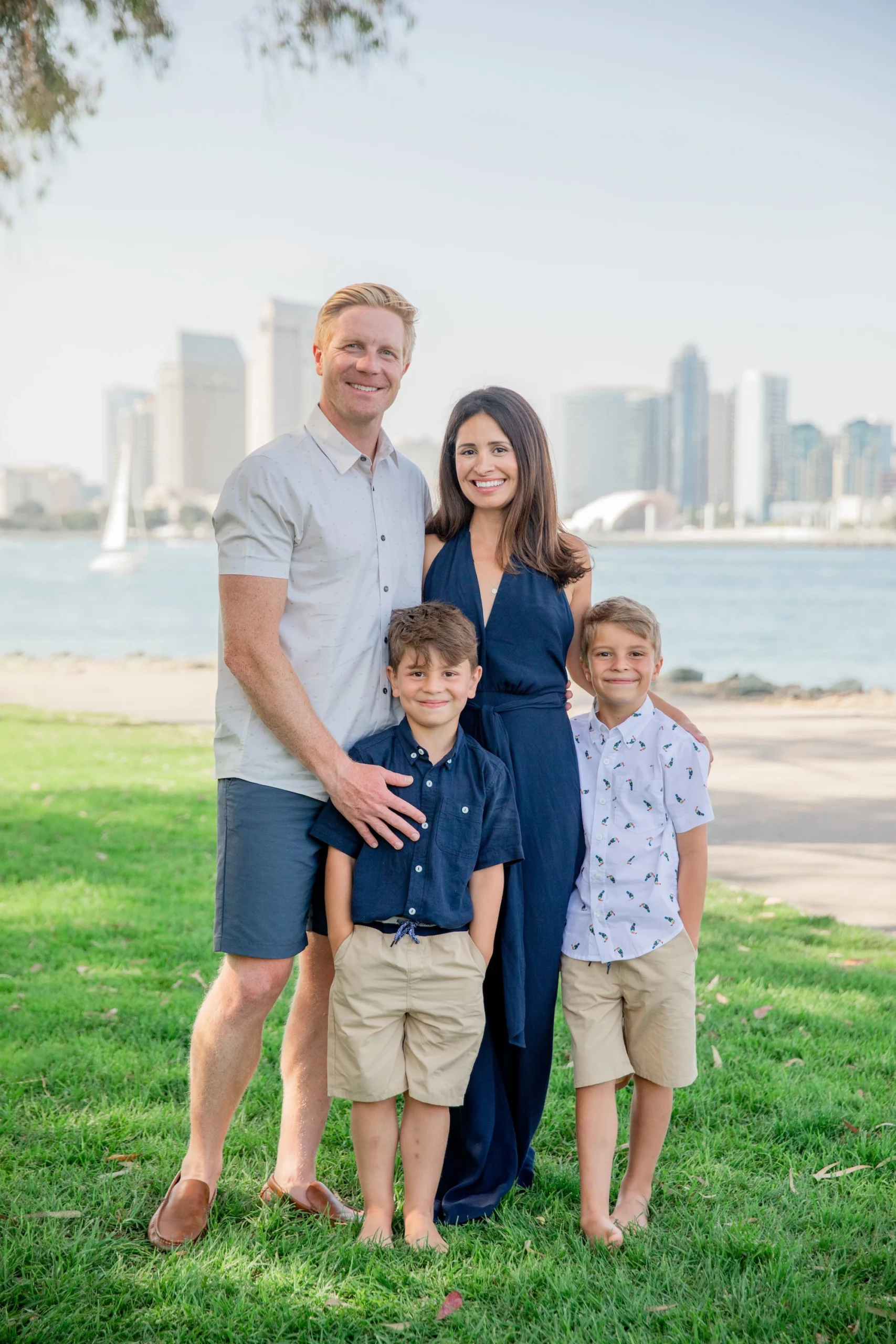Family portrait session at Coronado Island Marriott Resort with bayside backdrop