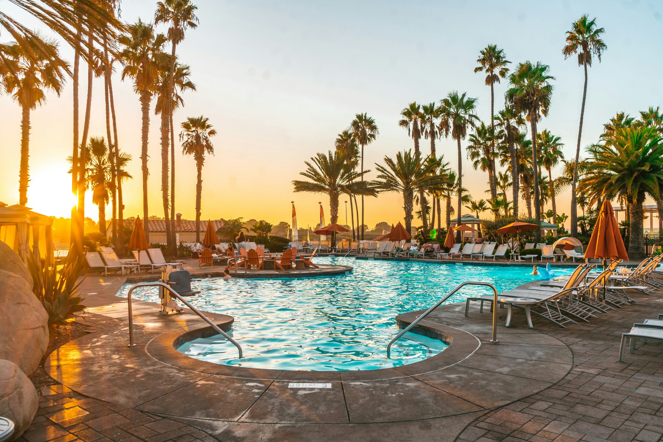 Pool at sunset at San Diego Mission Bay Resort